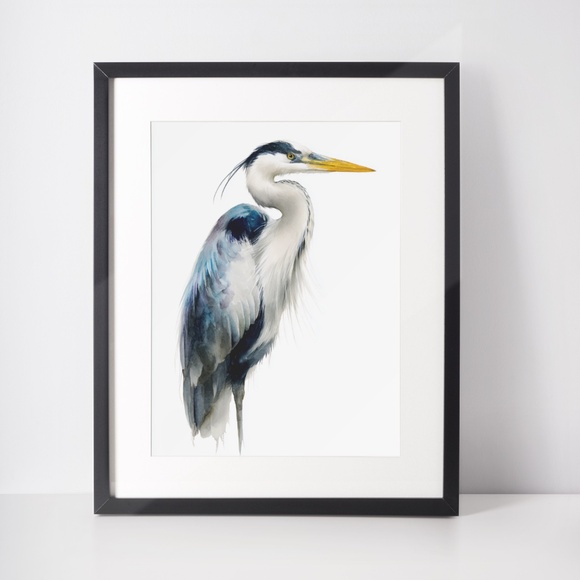 Watercolor Heron Portrait Wall Art Print Poster, Unframed - Picture 3 of 6